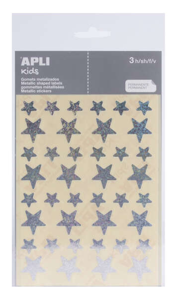 Apli Bolsa de Gomets Estrella - 12.5mm x 19.5mm - Holograficos con Adhesivo Permanente - 3 Hojas y 120 Gomets - Cumplen Normas EN-71 y FSC - Adhesivo Base Agua - Papeles ECF - Materiales 100