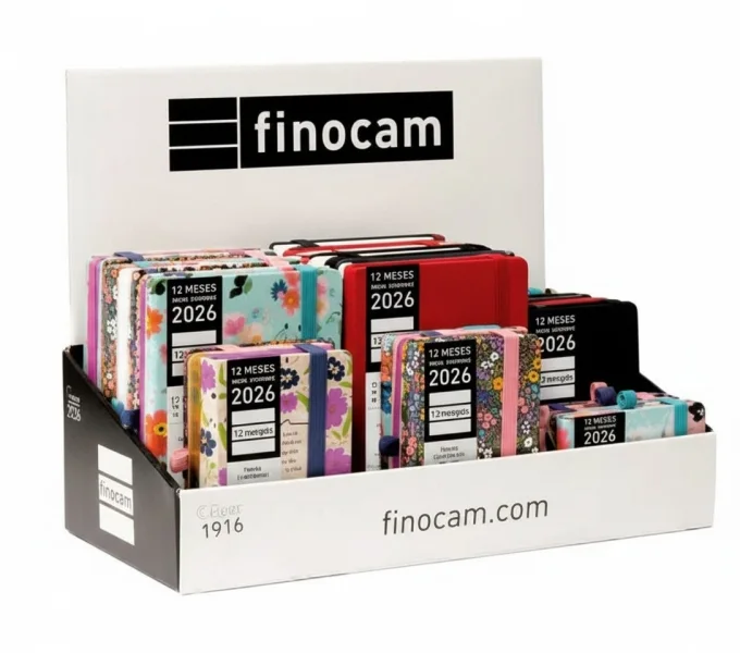 Finocam Minimal Design Expositor con 26 Agendas Minimal Surtidas - Anual 2026 - Color Surtidos