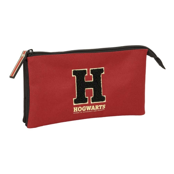 Safta Harry Potter Hogwarts Portatodo - 3 Compartimentos con Cremallera - Bolsillo Interior Central - 22x12x3cm - Color Negro y Rojo
