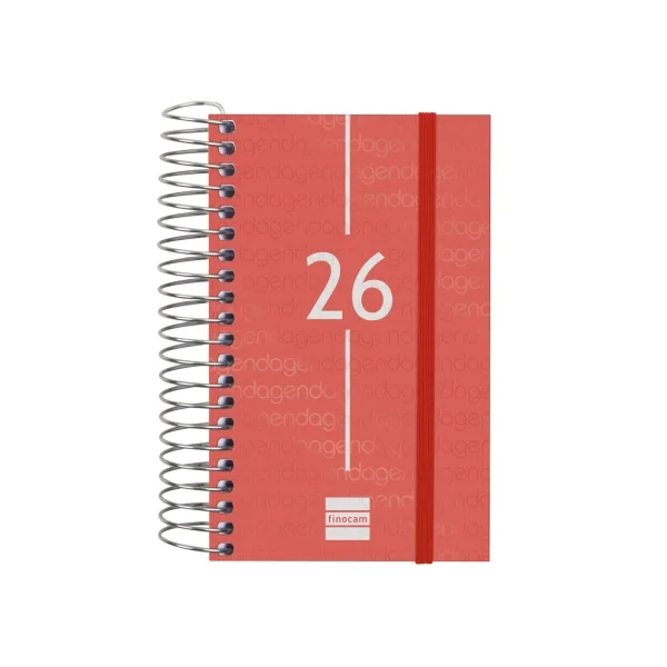 Finocam Year Agenda de Espiral en Catalan - Anual 2026 - Tapa Ligera - Formato E3 - 95x24x127mm - 1 Dia por Pagina - Color Rojo
