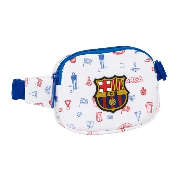 Safta F.C.Barcelona Preescolar Bolsa de Cintura Infantil - Cremallera - Cintas Ajustables - Cierre de PVC - 14x11x4cm - Color Blanco