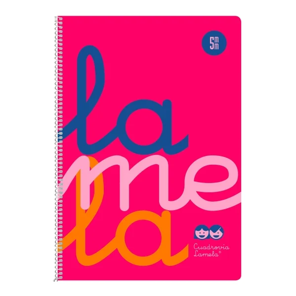 Lamela Cuaderno Espiral con 80 Hojas de 90g/m2 con Margen - Formato Cuarto - Pauta Cuadrovia de 5mm - Cubierta Extra Dura - Papel Offset Blanco Extra - Color Rosa