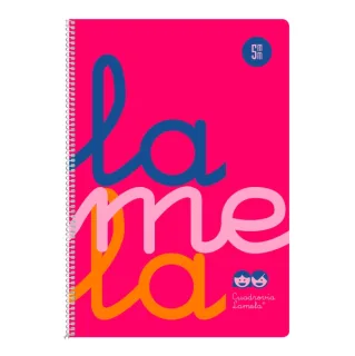 Lamela Cuaderno Espiral con 80 Hojas de 90g/m2 con Margen - Formato Cuarto - Pauta Cuadrovia de 5mm - Cubierta Extra Dura - Papel Offset Blanco Extra - Color Rosa