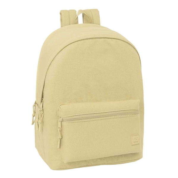 Safta Basic Mochila para Portatiles hasta 15.6" - Bolsillo para Tablet hasta 11" - Antirrobo - Asa de Mano - Conector USB - Cremallera - Doble Tirador - Acolchada - 31x44x18cm - Color Beige