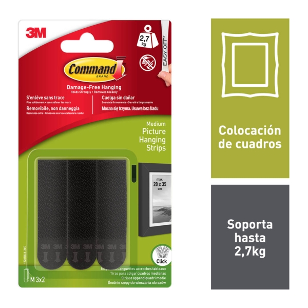 Command Tiras Adhesivas para Colgar Cuadros - Color Negro