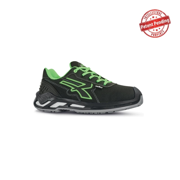 Upower Milo S ESD Calzado de Seguridad Bajos - Talla 35 - Puntera de Aluminio, Hidrorepelentes, Transpirables, Antideslizantes, Escudo Anti-Impactos, Proteccion S3S CI FO SR - Color Negro/Verde