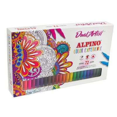 Alpino Dual Artist Color Experience Pack de 72 Rotuladores - Doble Punta para Dibujos mas Completos - Forma Triangular Ergonomica - Punta Fine Liner de 0.7mm y Punta Pincel de 2.9mm - Colore