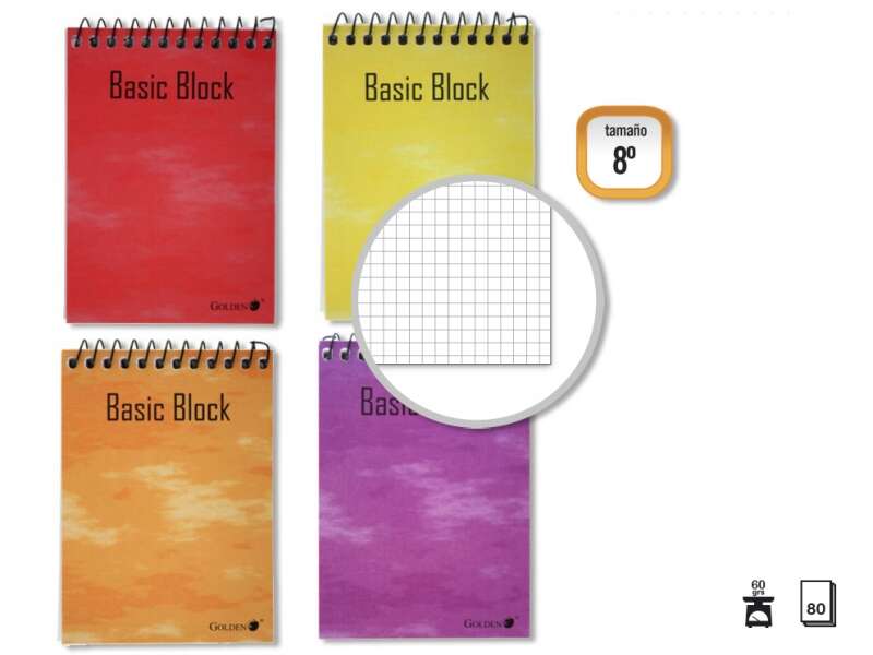 Golden Cuaderno Espiral Superior 8º Apaisado (153x102mm) 80 Hojas 60gr Cuadricula 4x4 - Tapa Plastificada - Margen Remarcado - Colores Surtidos · Pack de 10 uds.