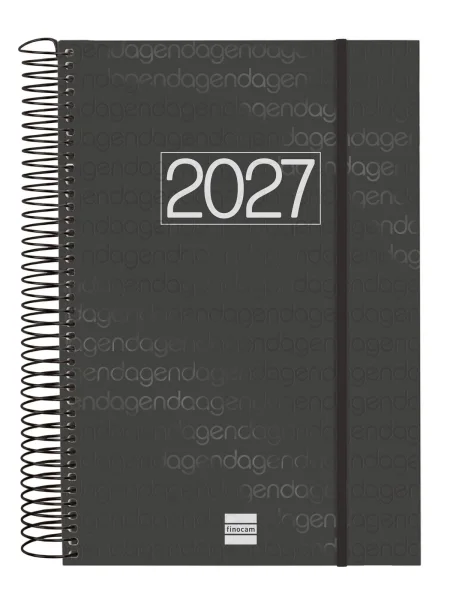 Finocam Espiral Basics Year Agenda - Anual 2027 - 1 Dia por Pagina - Formato E11 - 165x242mm - Espiral - Tapa de Polipropileno - Esquinas Microperforadas - Papel de 70g/m2 - Color Negro