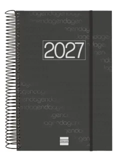 Finocam Espiral Basics Year Agenda - Anual 2027 - 1 Dia por Pagina - Formato E11 - 165x242mm - Espiral - Tapa de Polipropileno - Esquinas Microperforadas - Papel de 70g/m2 - Color Negro