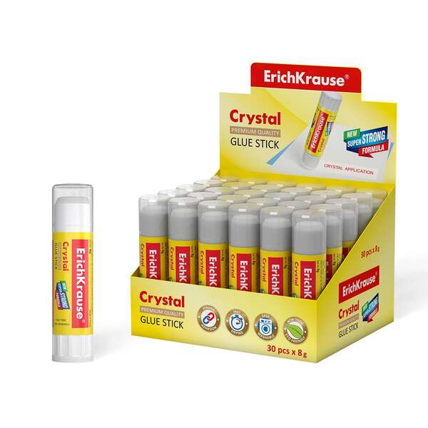 Erichkrause Crystal Pegamento en Barra Super Fuerte 8gr - Consumo Economico - Adhesion Rapida y Fiable - Color Transparente · Pack de 30 uds.