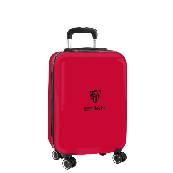 Safta Sevilla FC Maleta Trolley de Cabina 20” - Cierre con Candado - Interior Forrado y Bolsillos - Cintas con Cierre PVC - Ruedas Giratorias - Ajustable - 40.10L - 345x200x550mm - Color Rojo
