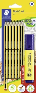 Staedtler Noris 120 Pack con 12 Lapices de Grafito Hexagonales HB + 1 Marcador Fluorescente Textsurfer Amarillo - Resistencia a la Rotura - Madera de Bosques Sostenibles