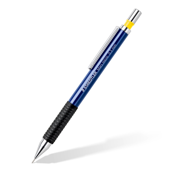 Staedtler Mars Micro 775 Portaminas 0.3mm - Punta Metalica Retractil - Mina Amortiguada - Grip de Caucho - Clip Metalico - Color Azul · Pack de 10 uds.