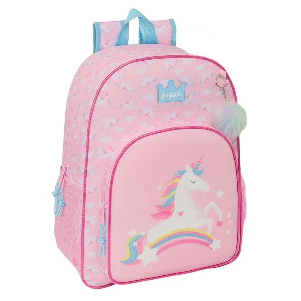 Safta Glowlab Kids Mochila Adaptable a Carro - Bolsillos Laterales - Doble Tirador - Hombreras Ergonomicas - Asa de Mano - Gran Capacidad - 330x140x420mm - Color Rosa