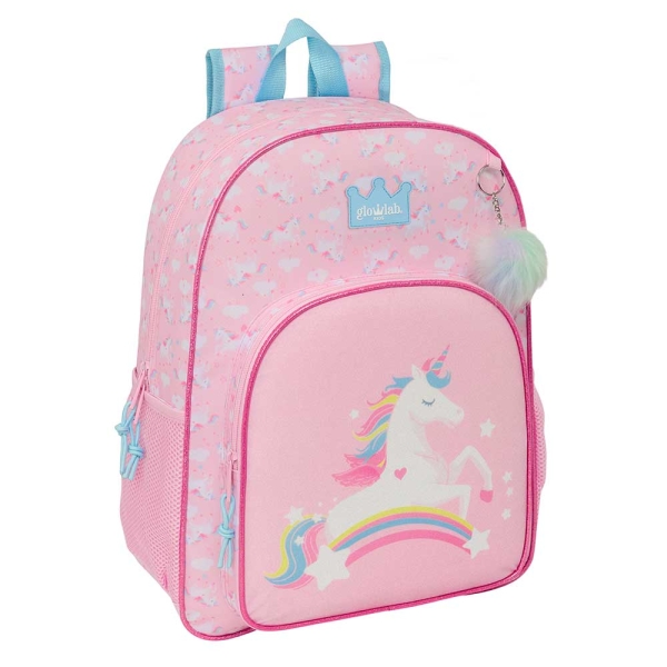 Safta Glowlab Kids Mochila Adaptable a Carro - Bolsillos Laterales - Doble Tirador - Hombreras Ergonomicas - Asa de Mano - Gran Capacidad - 330x140x420mm - Color Rosa
