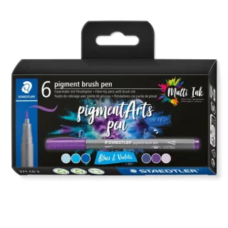 Staedtler 371 Pack de 6 Rotuladores Punta de Pincel Suave - Colores Vivos y Brillantes - No Amarillea con el Paso del Tiempo - Nueva Tinta Multi Ink - Pigmentos de Primera Calidad - Colores