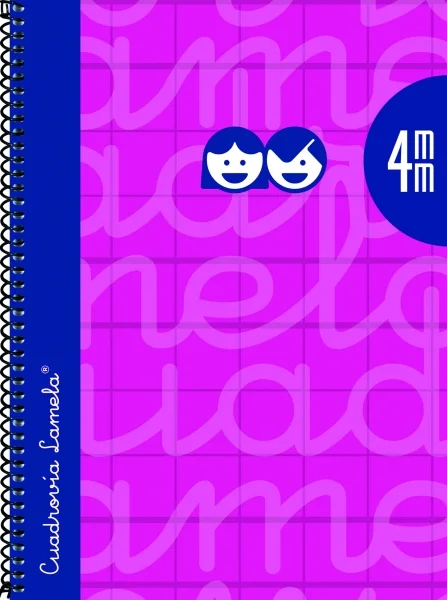 Lamela Cuaderno Espiral con 80 Hojas de 90g/m2 con Margen - Formato Cuarto - Pauta Cuadrovia de 4mm - Cubierta Extra Dura - Papel Offset Blanco Extra - Color Fucsia
