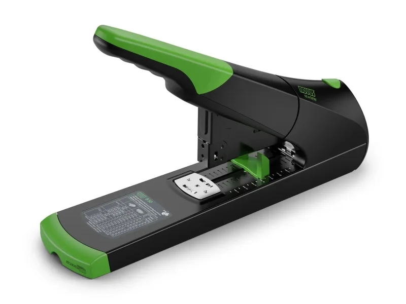 Novus B 50 re+new Grapadora de Gruesos - Fabricada con Plastico Reciclado - Hasta 140 Hojas - Grapado Cerrado con Sistema Bypass - Color Negro/Verde