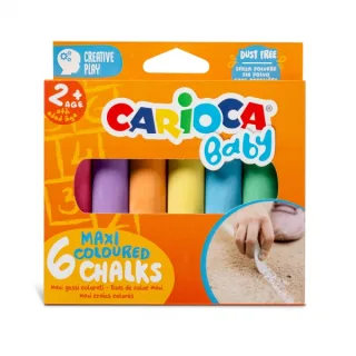 Carioca Tizas Maxi Multicolor Baby Pack de 6 Tizas - sin Polvo - Certificado a Partir de 24 Meses - Colores Brillantes - Lavables - Faciles de Borrar - Color Varios