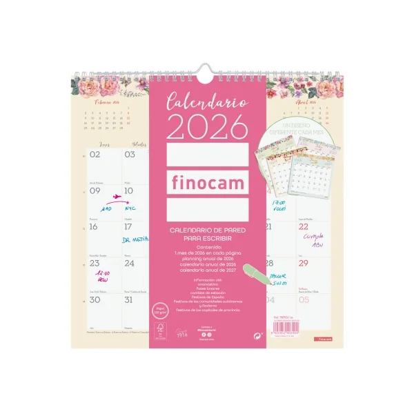 Finocam Design Calendario de Pared - Anual 2026 - 300x5x310mm - Color Surtidos