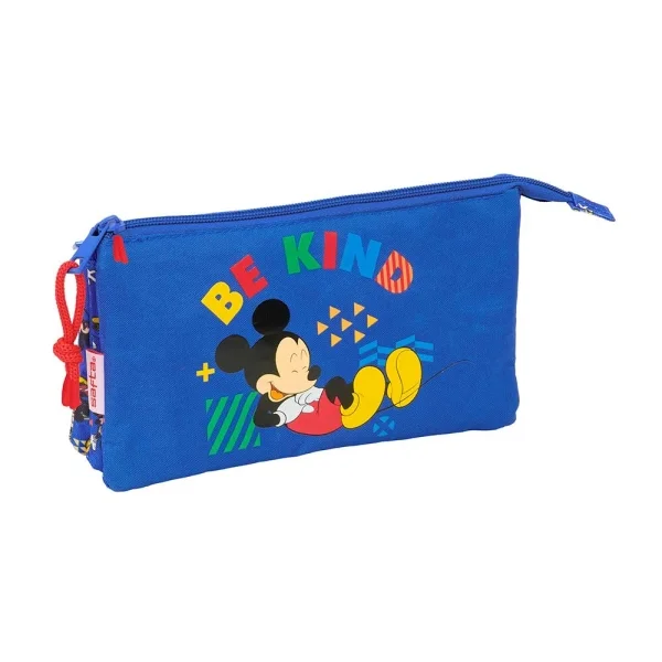 Safta Mickey Mouse Today Portatodo - 3 Compartimentos con Cremalleras - Bolsillo Interior - 0.6L - 220x30x120mm - Color Azul