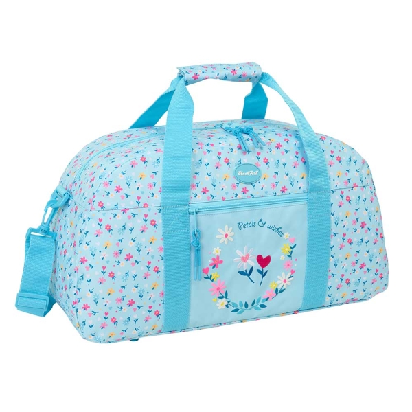 Safta Blackfit8 Petalos Bolsa de Deporte - Bandolera Ajustable - Bolsillo Frontal - Fondo Semirigido Extraible - Cremallera con Doble Tirador - Tacos en la Base - 50x26x20cm - Color Azul Claro