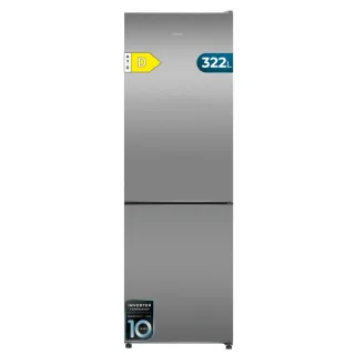 Cecotec Bolero CoolMarket Combi 322i Inox D Frigorifico Combi - Capacidad 322L - Luz LED - Temperatura Regulable - Acero Inoxidable - Total Nofrost - Frio Envolvente - 59.5x185.5cm - Color A