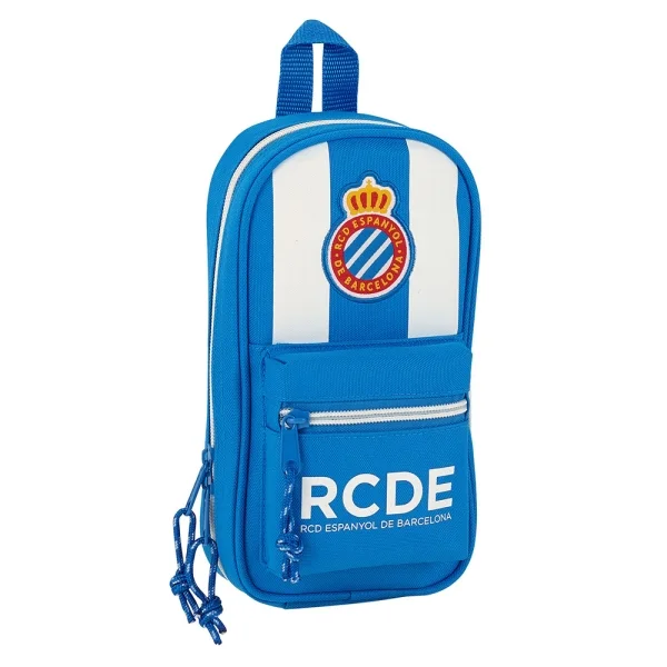 Safta RCD Espanyol Plumier Mochila Vacio - 4 Compartimentos Internos - Cremallera Doble - Bolsillo Frontal - Asa Superior - 1.4L - 120x50x230mm - Color Azul y Blanco