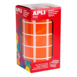 Apli Rollo de Gomets Cuadrados - Adhesivo Permanente - 1.770 Gomets - Faciles de Separar - Adhesivo Base Agua - Libre de Disolventes - Color Naranja