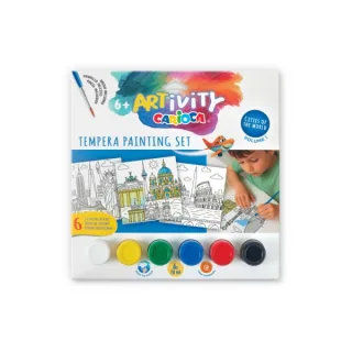 Carioca Artivity Cities of the World Vol. 1 Pack con 6 Laminas para Pintar + 6 Botes de Tempera + Pincel