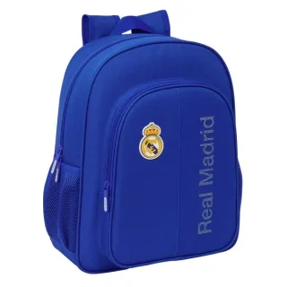 Safta Real Madrid Mochila - Adaptable a Carro - Bolsillos Laterales - Doble Tirador - Ergonomia Acolchada - Bolsillo Frontal - Asa Superior - 15L - 320x120x380mm - Color Azul