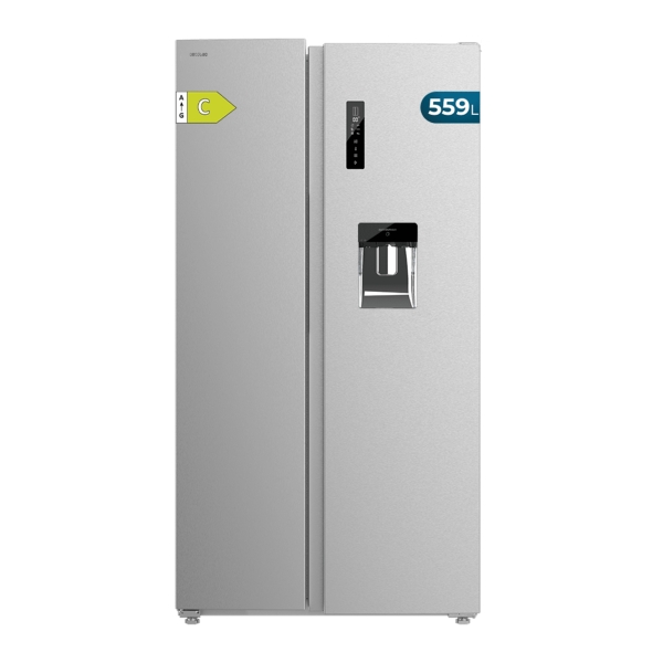 Cecotec Bolero CoolMarket SBS 559 Inox C Frigorifico Americano - Capacidad 559L - Nofrost - Dispensador de Agua - Luz LED - Compresor Inverter - Frio Envolvente - 91.2x70.4x177cm - Color Ace