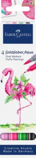 Faber-Castell Tropical Escapes Pack con 4 Rotuladores Goldfaber Doble Punta - Punta Pincel y Punta Fina 0.6mm- Solubles en Agua, Inodoros, Sin Acido y con PH Neutro - Colores Surtidos