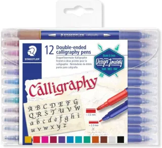 Staedtler 3005 Pack de 12 Rotuladores de Doble Punta para Caligrafia - Colores Surtidos