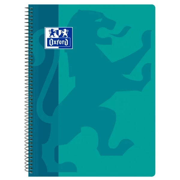 Oxford School Classic Cuaderno Espiral Tapa de Plastico Folio 4x4 - Resistente Tapa de Plastico - Cuadricula de 4x4 con Margen - 80 Hojas de Alta Calidad - Color Aqua · Pack de 5 uds.