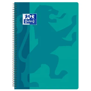 Oxford School Classic Cuaderno Espiral Tapa de Plastico Folio 4x4 - Resistente Tapa de Plastico - Cuadricula de 4x4 con Margen - 80 Hojas de Alta Calidad - Color Aqua · Pack de 5 uds.