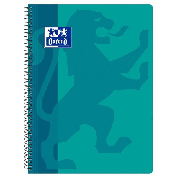 Oxford School Classic Cuaderno Espiral Tapa de Plastico Folio 4x4 - Resistente Tapa de Plastico - Cuadricula de 4x4 con Margen - 80 Hojas de Alta Calidad - Color Aqua · Pack de 5 uds.