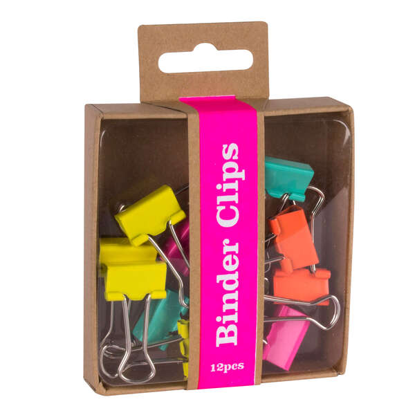 Apli Pinzas Abatibles Fluor Collection - Caja Kraft con 12 Pinzas Surtidas en Colores Fucsia, Amarillo, Naranja y Turquesa - Pack de Recambio para Expositor Ref 15146