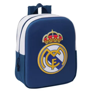 Safta Real Madrid Mochila Guarderia 3D de 6L - Asa de Mano Superior - Asas Regulables y Acolchadas - Cierre de Cremallera - 22x27x10cm - Color Blanco y Azul