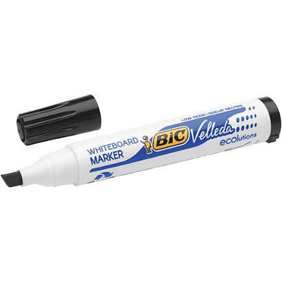 Bic Velleda 1751 ECOlutions Marcadores para Pizarra - Punta Biselada - Trazo entre 3mm y 5.5mm - Tinta con Base de Alcohol - Ecologico - Borrado Optimo - Color Negro · Pack de 12 uds.