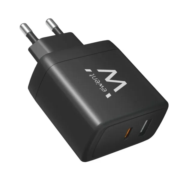 Ewent EW1330 Cargador GaN Universal de Pared 65W Ultrarapido - 1x USB-C PD 3.0 & PPS, 1x USB-A QC 3.0 - Color Negro