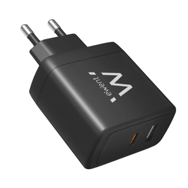 Ewent EW1330 Cargador GaN Universal de Pared 65W Ultrarapido - 1x USB-C PD 3.0 & PPS, 1x USB-A QC 3.0 - Color Negro