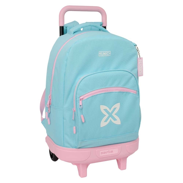 Safta Munich Sky Mochila con Carro - Extraible - 33L - Portabotellas - Tarjeta de Identificacion Personal - Cremallera - Doble Tirador - Asa de Mano - Bolsillo Frontal - 33x45x22cm - Color Azul Pastel
