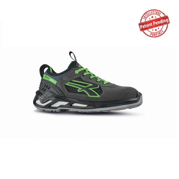 Upower Negan S ESD Calzado de Seguridad Bajos - Talla 35 - Nailon Ultraflexible, Gamuza Suave, Collarin Lycra, Puntera Aluminio, Suela Antideslizante, Proteccion S1PS FO SR - Color Gris/Verde