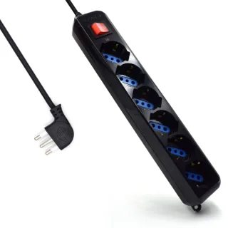 Ewent Regleta con 6 Tomas Tipo L/F (Schuko) de 10/16A - Interruptor On/Off - Proteccion contra Sobretensiones - Proteccion Infantil - Enchufe Italiano Plano en Angulo - Cable de 1.5m - Color