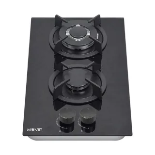 Muvip MV0627 Cocina de Gas Encastrable - 2 Zonas de Coccion de 26cm - Quemador y Soportes de Hierro Fundido - Cristal Templado de Alta Resistencia - Sistema de Encendido Electrico - Disposit