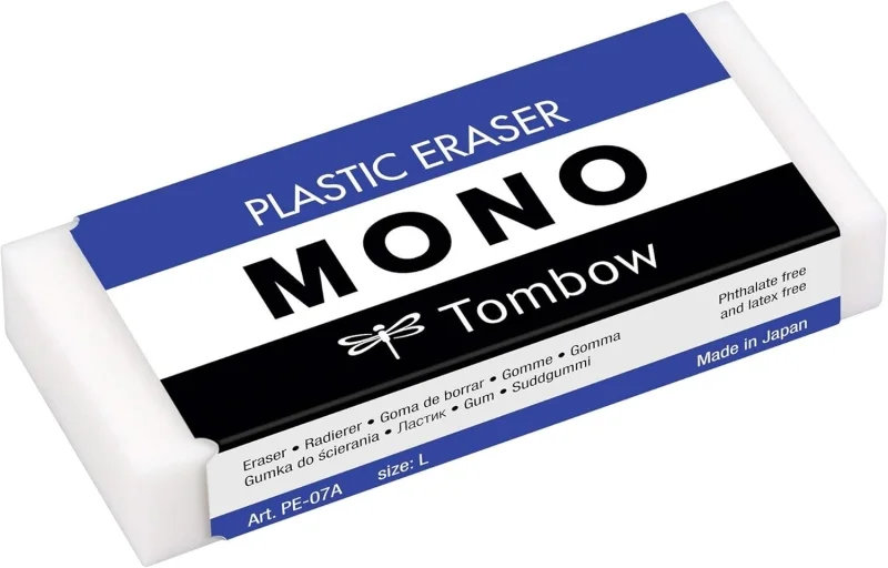 Tombow Mono Goma de Borrar Blanda - 38g - Formato L - PVC Libre de Ftalatos y Latex - Funda de Papel - Color Blanco · Pack de 10 uds.