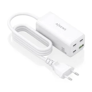 Aisens Cargador GAN 100W - 3xUSB-C PD3.0, QC4.0, QC5.0 - 1xUSB-A QC3.0 - Cable 1.4 Metros - Color Blanco