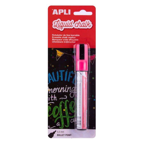 Apli Rotulador de Tiza Liquida - Punta Redonda de 5.5mm - Facil de Borrar con Paño Humedo - Secado Rapido y Uso Sencillo - Base Agua Libre de Toxicos - Color Rosa